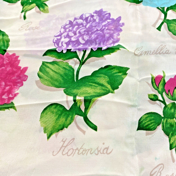 Vintage Echo Club 7 Scarf Square Silk Florals Scientific Name Flowers Romantic - Picture 3 of 12